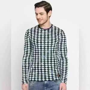 BEING HUMAN Men Geometric Print Round Neck 100% Cotton Longsleeve Shirt XL